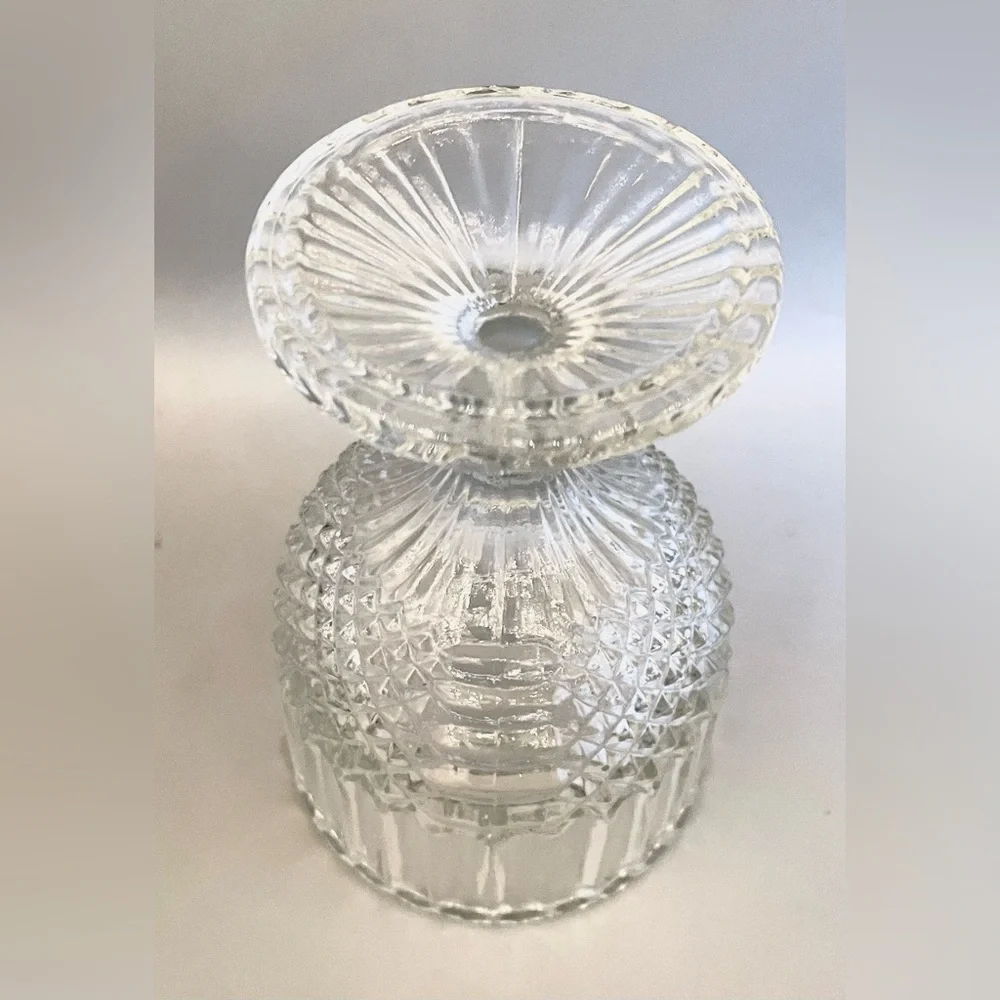 Vintage Indiana Glass Diamond Point Goblet 6” Vase Clear Pressed Glass Chalice